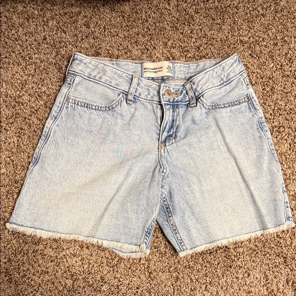 abercrombie kids Light Blue Denim Frayed Hem Shorts